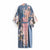 Blå sateng kimono med belte og rosa motiver