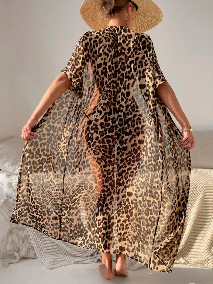 Kimono med belte, Avagante leopard-print Zuri– og